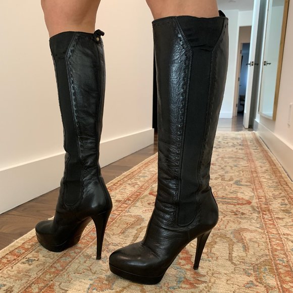 Yves Saint Laurent YSL Black Leather Platform Boots 37 - Picture 3 of 11